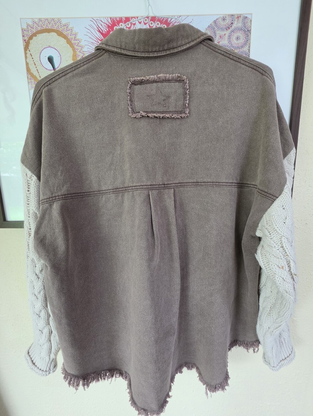POL Cable Knit Sleeve Shacket Chocolate & Cream Small - Picture 12 of 16